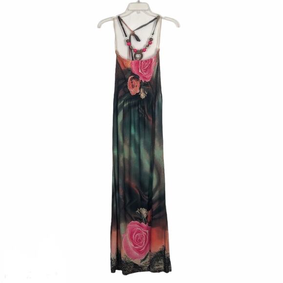 Magic Floral Y2K Floral Halter Maxi Dress Small Smocked Boho Fairy Beach Coastal - Picture 2 of 12